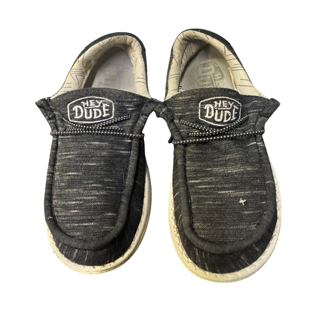 Hey Dude Wally Youth Stretch Black Marl Slip On Loafers Shoes Size YT3